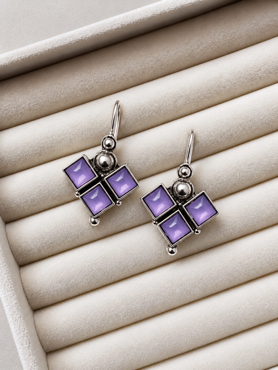 Oxidized Lavender Geometric Earrings