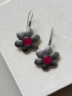 Oxidised Colored Stone Flower Earrings