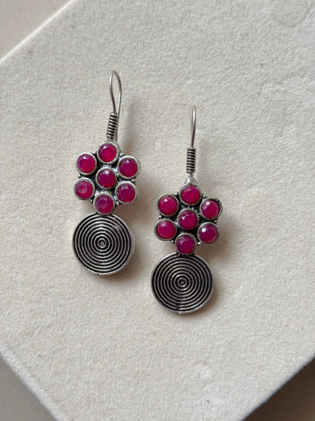 Oxidised Multicolour Stone Spiral Earrings
