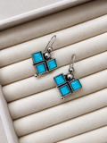 Oxidized Aqua Geometric Earrings