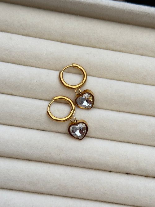 Amour Crystal Heart Hoops