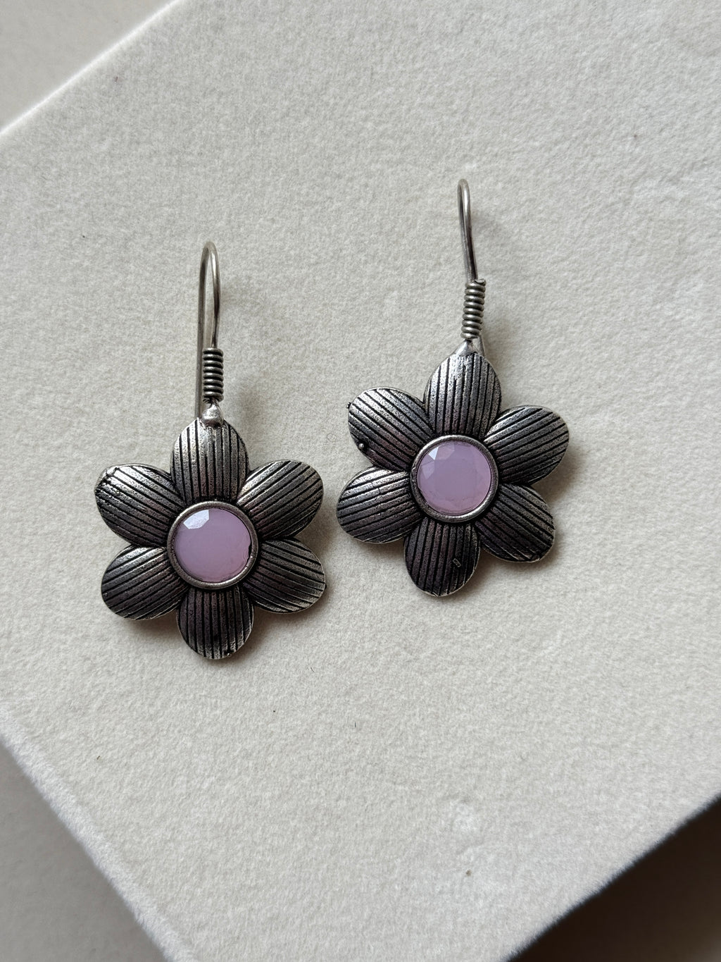 Oxidised Colored Stone Flower Earrings