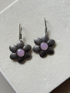 Oxidised Colored Stone Flower Earrings