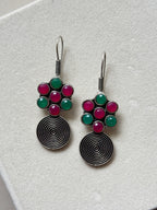 Oxidised Multicolour Stone Spiral Earrings