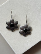 Oxidised Colored Stone Flower Earrings