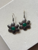 Oxidised Colored Stone Flower Earrings