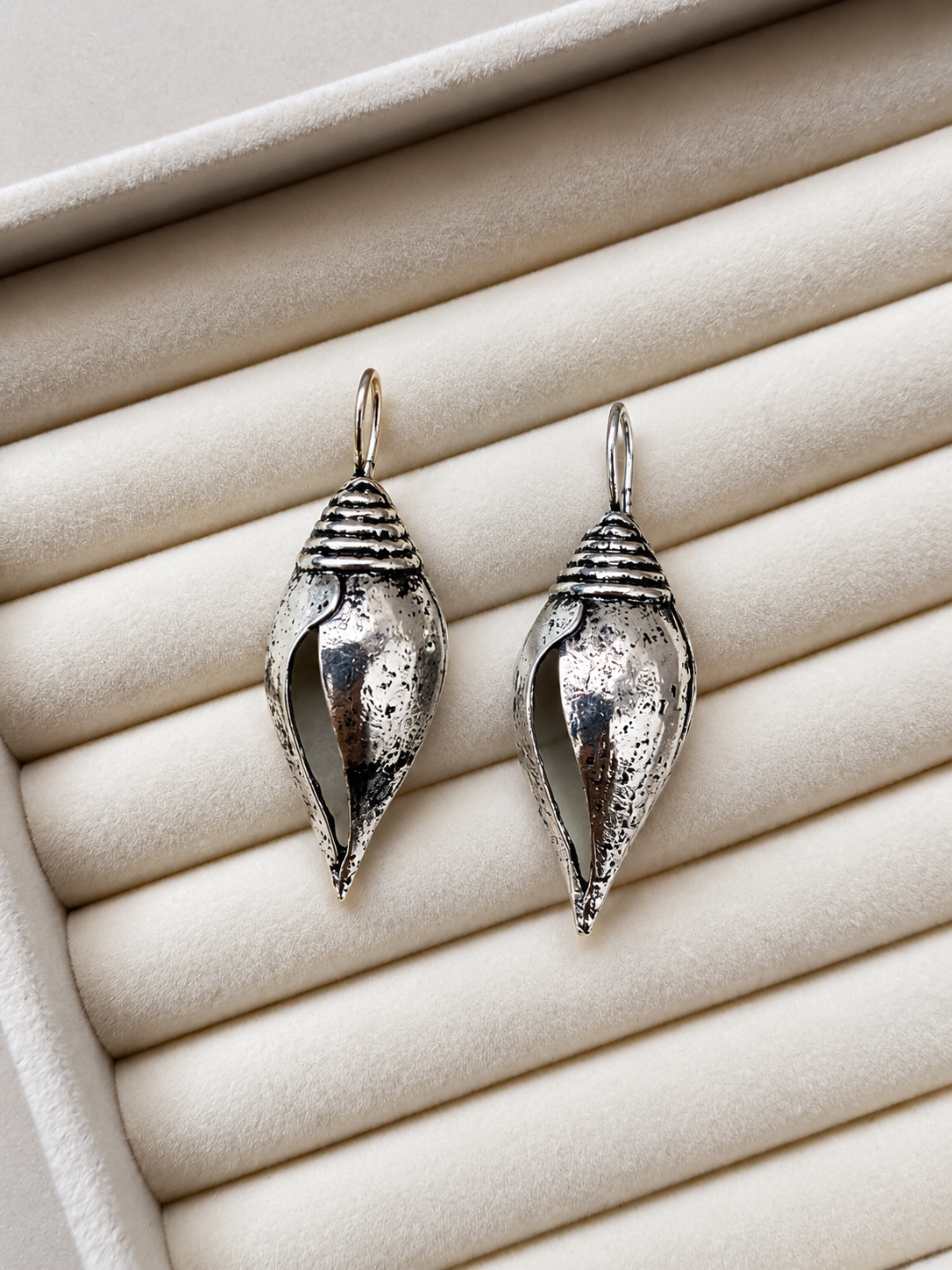 Oxidized Conch Shell Earrings